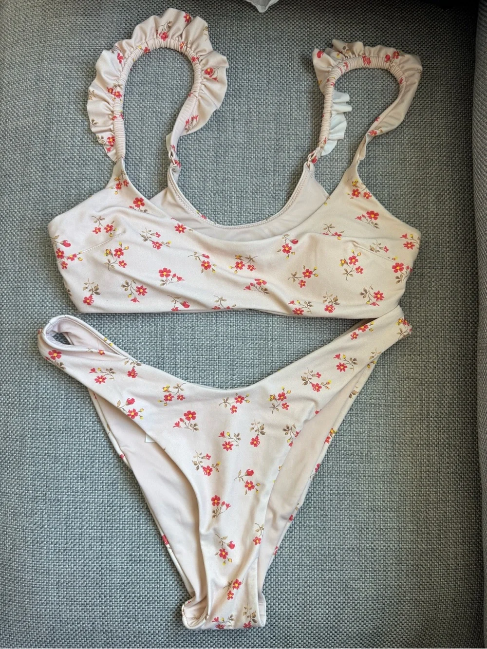 Small Aerie Printed Ruffle Scoop Bikini Two Piece Matching Set Dawn Swimsuit